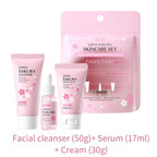 Sakura skin care sets with cleanser, serum, eye cream, facial cream, sunscreen beauty products for women, travel skin care kit