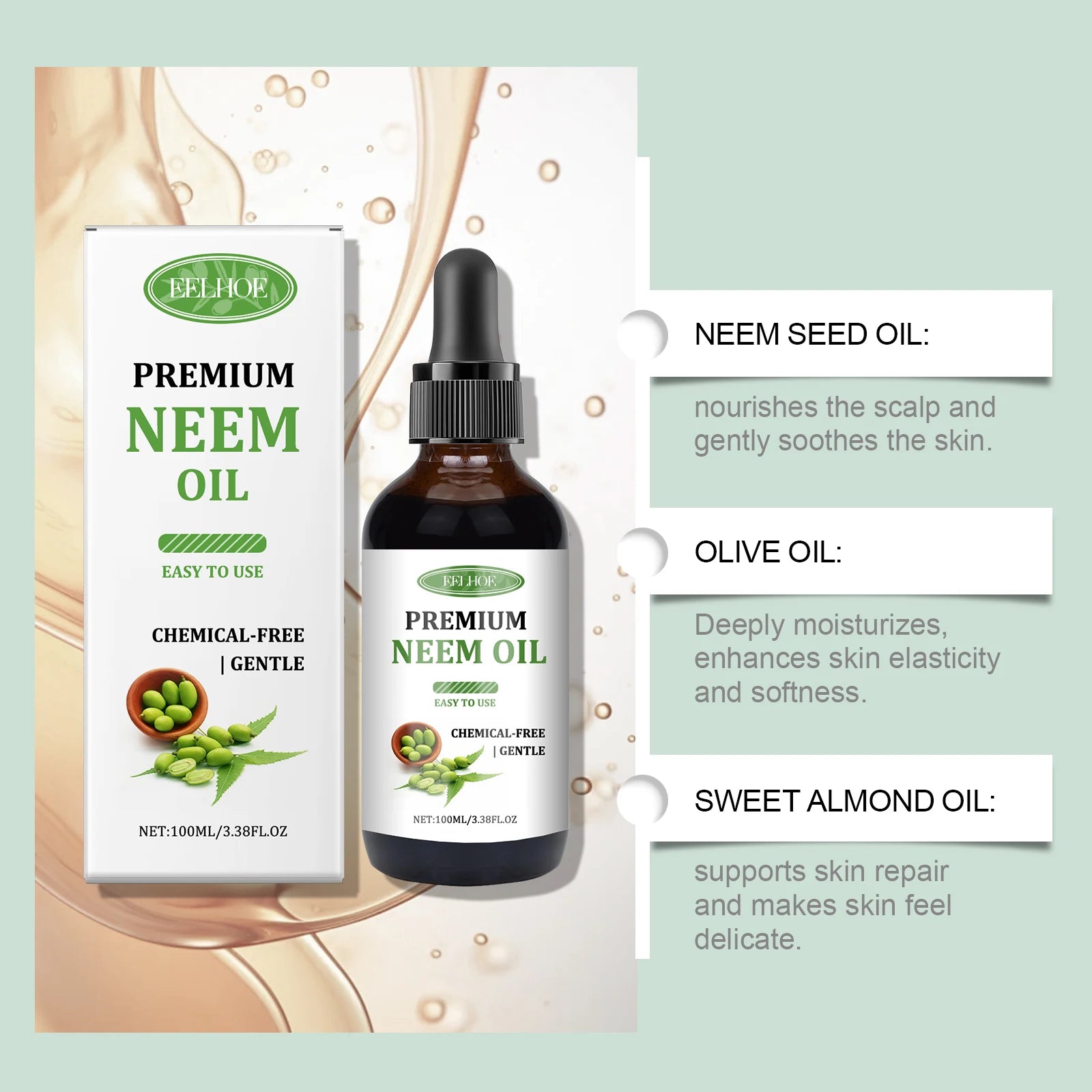 Eelhoe Neem Oil Care Essential Oil Nourishes Scalp Skincare Armor Neem Oil Massage Oil Nourishes The Skin Relieve Scalp Fatigue