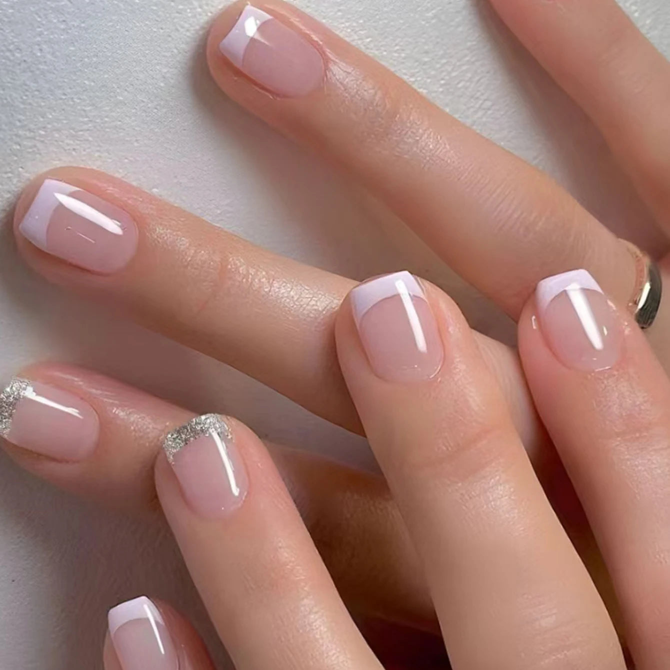 RUVIAA BEAUTY 24PCS Press-On Nails – Short Square Heart French Tips