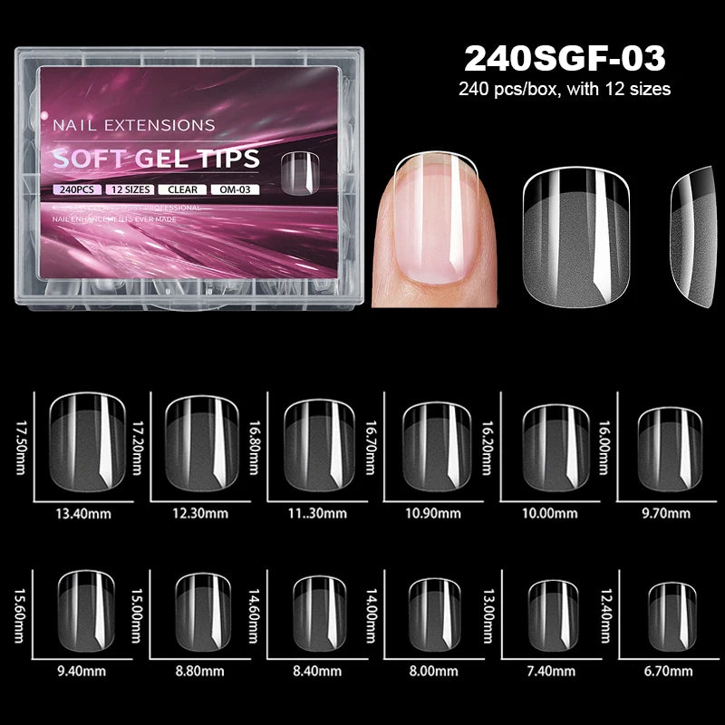 RUVIAA BEAUTY Luxury Soft Gel False Nail Tips – Semi-Matte Almond French Coffin Full Cover Extensions