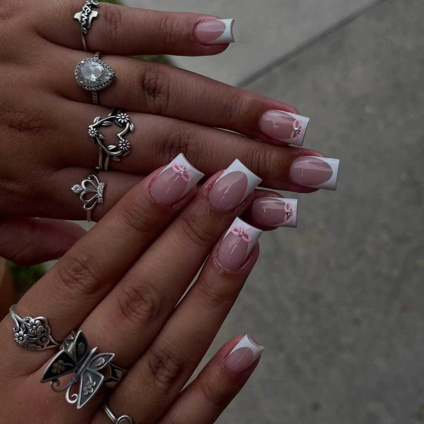 RUVIAA BEAUTY White French Press-On Nails with 3D Bow – Full Cover Fake Nails | 24PCS