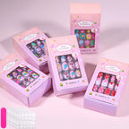 RUVIAA BEAUTY 120Pcs Kids Cartoon Press-On Nails – Kawaii Acrylic Full Cover Short False Nails with Jelly Glue