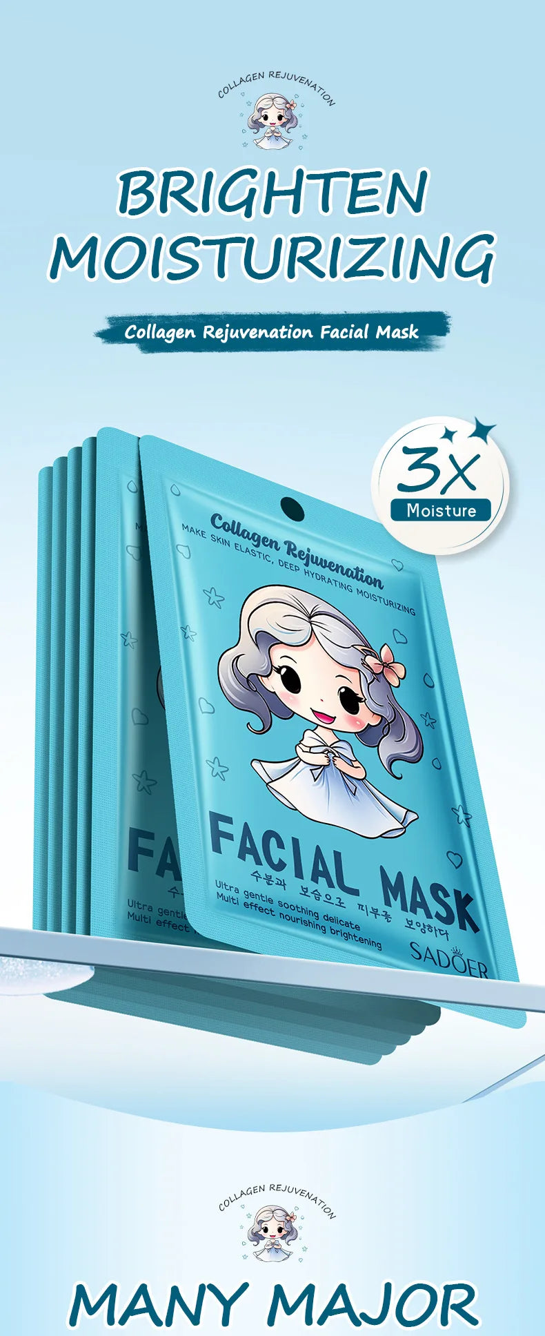 RUVIAA BEAUTY 10pcs Hyaluronic Acid Collagen Face Masks – Korean Skincare, Moisturizing & Hydrating