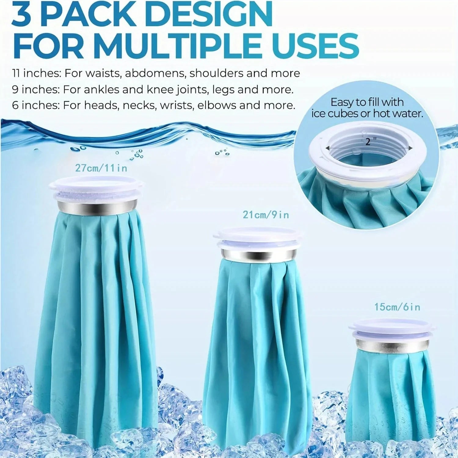 Ice Bag[6", 9" &11" ] Hot and Cold Reusable Ice Bag, Elastic Breathable Support Wrap，(for Hot Therapy is 50-60℃)