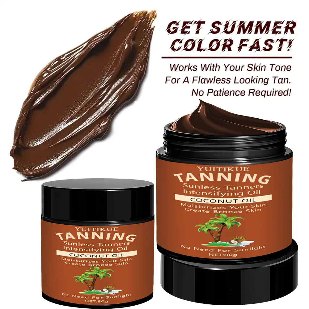 No sun exposure tanning body glowing tanning cream, coconut oil moisturizes the skin to give it a bronzed appearance.
