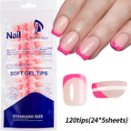 RUVIAA BEAUTY 120PCS Medium Long Square Acrylic French Press-On Nails – Full Cover Fake Nails for Women, Mixed Sizes