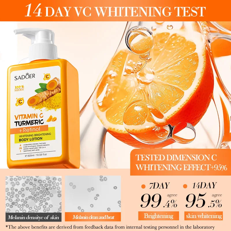 Turmeric Vitamin C Body Lotion Super Moisturizing Tender Firming Skin Brightening Face Cream Dark Spots Lighten  Skin Care 300ml