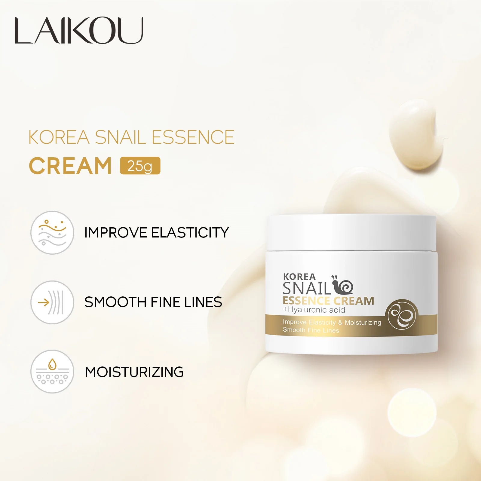 LAIKOU Snail Face Cream Hyaluronic Acid Moisturizing Cream Smoothing & Nourishing Serum Day Cream for Face skin care products