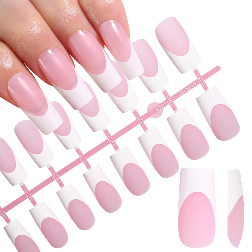 RUVIAA BEAUTY 120PCS Medium Long Square Acrylic French Press-On Nails – Full Cover Fake Nails for Women, Mixed Sizes