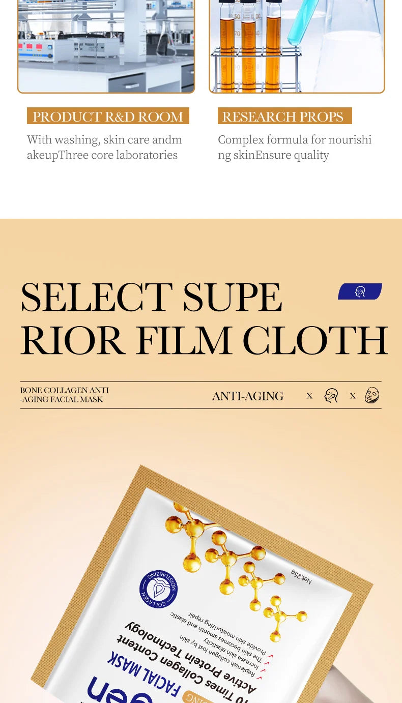 RUVIAA BEAUTY 10PCS Collagen Anti-Wrinkle Facial Mask – Anti-Aging, Firming & Brightening Skincare