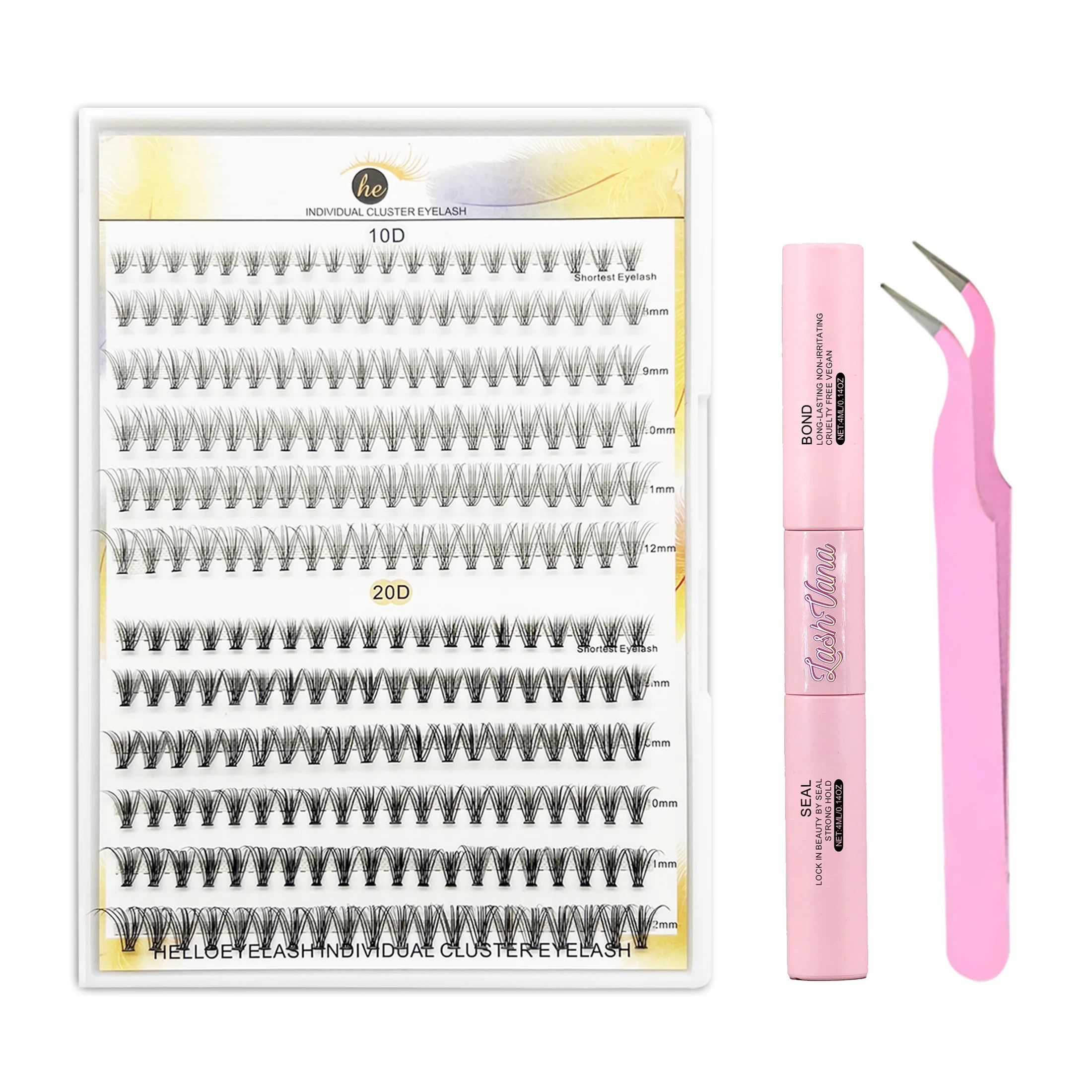 30D40D Individual Lashes Kit Natural Long DIY Cluster Eyelashes with Lash Bond and Seal Extension Kit Makeup Tools Faux Cils