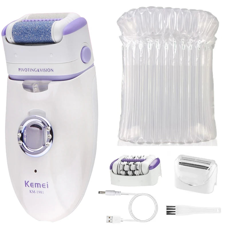 RUVIAA BEAUTY Kemei 1981 | 3-in-1 Epilator, Shaver & Callus Remover