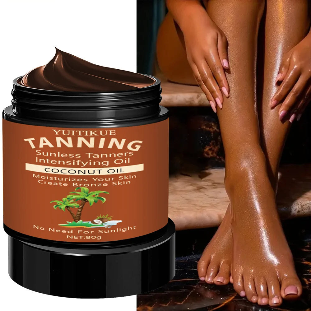No sun exposure tanning body glowing tanning cream, coconut oil moisturizes the skin to give it a bronzed appearance.