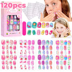 RUVIAA BEAUTY 120Pcs Kids Cartoon Press-On Nails – Kawaii Acrylic Full Cover Short False Nails with Jelly Glue