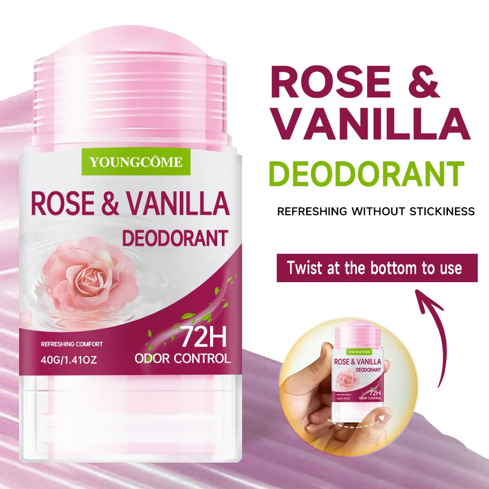RUVIAA BEAUTY Rose Vanilla Deodorant Stick | 48H Long Lasting Fresh
