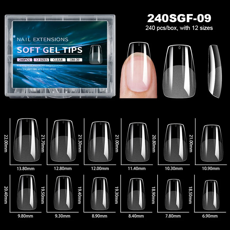 RUVIAA BEAUTY Luxury Soft Gel False Nail Tips – Semi-Matte Almond French Coffin Full Cover Extensions