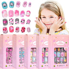 RUVIAA BEAUTY 120Pcs Kids Cartoon Press-On Nails – Kawaii Acrylic Full Cover Short False Nails with Jelly Glue