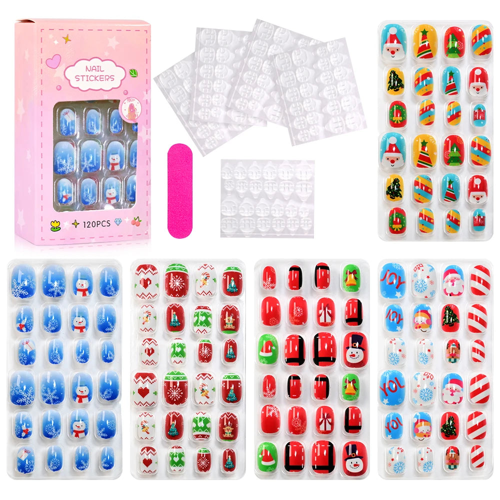 RUVIAA BEAUTY 120Pcs Kids Cartoon Press-On Nails – Kawaii Acrylic Full Cover Short False Nails with Jelly Glue