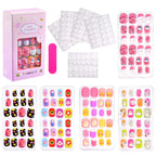 RUVIAA BEAUTY 120Pcs Kids Cartoon Press-On Nails – Kawaii Acrylic Full Cover Short False Nails with Jelly Glue