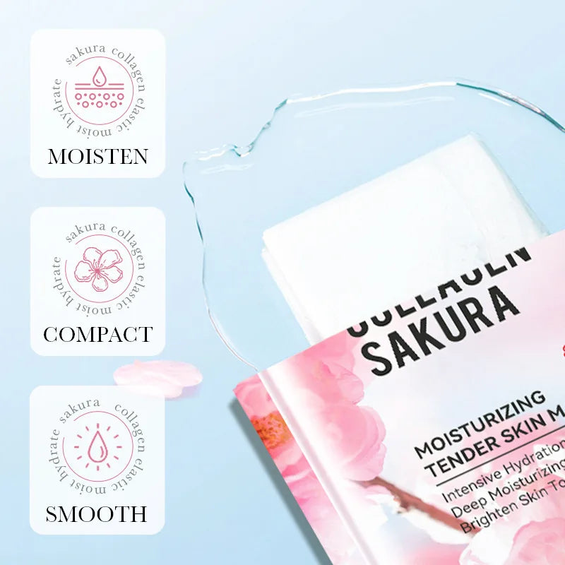 RUVIAA BEAUTY 5pcs Sakura Face Masks – Moisturizing, Brightening & Hydrating Collagen Sheet Mask