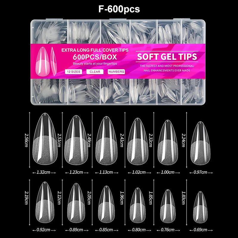 RUVIAA BEAUTY Luxury Soft Gel False Nail Tips – Semi-Matte Almond French Coffin Full Cover Extensions