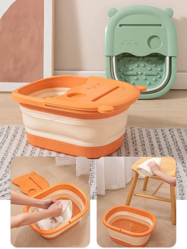 RUVIAA BEAUTY Foldable Foot Massage Basin | Deep Soaking Bath with Cover for Home & Dormitory