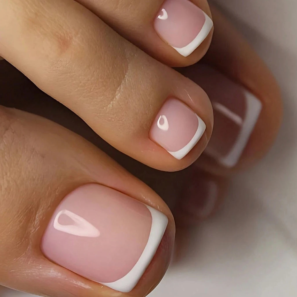 RUVIAA BEAUTY 24PCS Press-On Nails – Short Square Heart French Tips