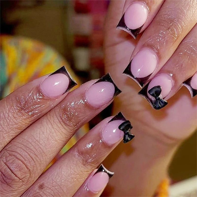 RUVIAA BEAUTY White French Press-On Nails with 3D Bow – Full Cover Fake Nails | 24PCS