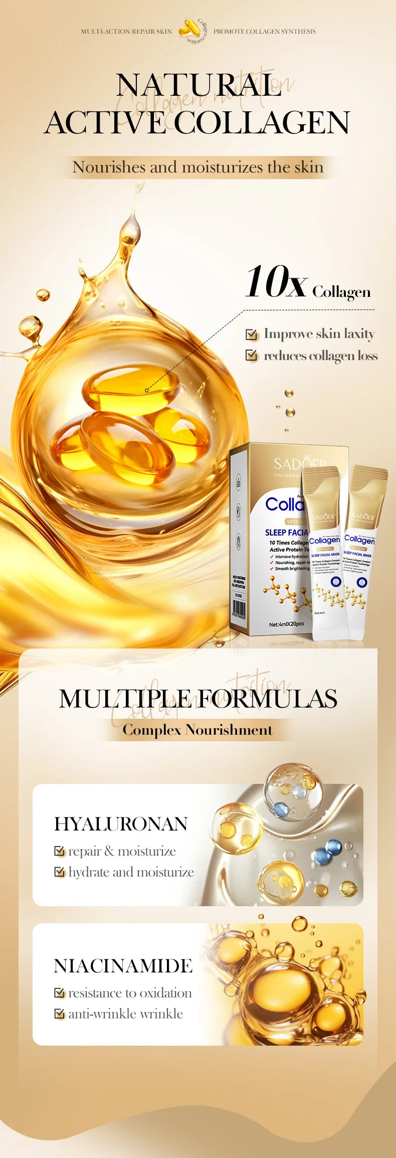 RUVIAA BEAUTY 30PCS Collagen Sleeping Facial Masks – Moisturizing, Brightening & Firming Skincare