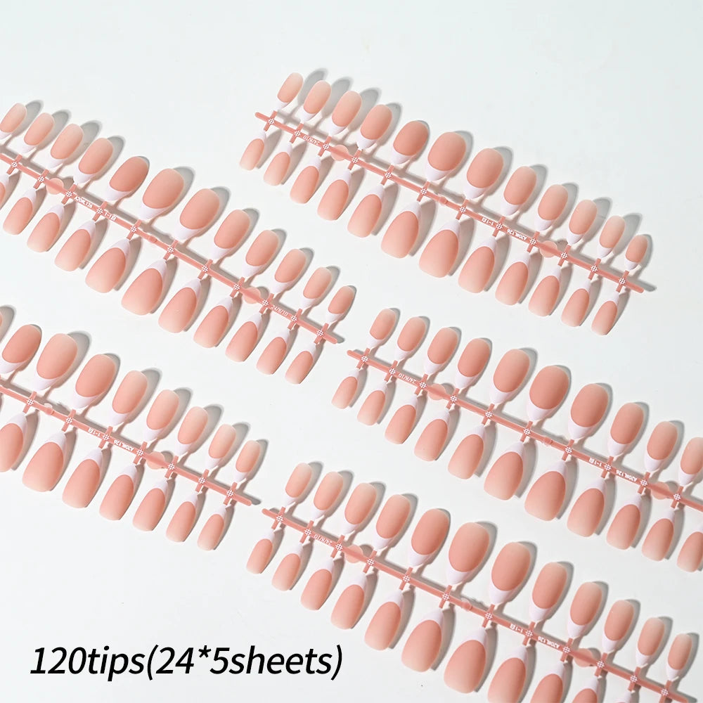 RUVIAA BEAUTY 120PCS Medium Long Square Acrylic French Press-On Nails – Full Cover Fake Nails for Women, Mixed Sizes