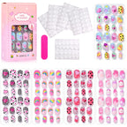 RUVIAA BEAUTY 120Pcs Kids Cartoon Press-On Nails – Kawaii Acrylic Full Cover Short False Nails with Jelly Glue