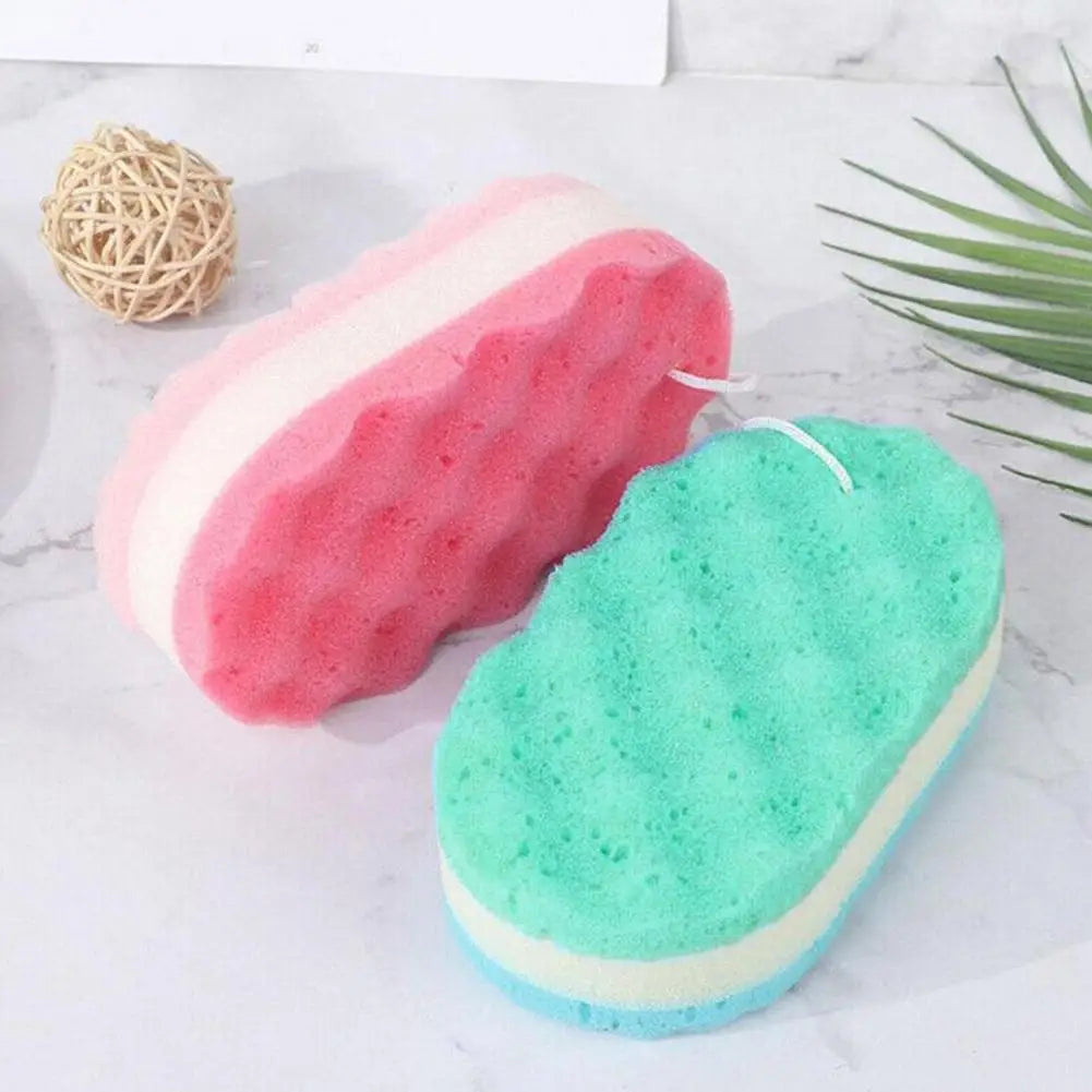 RUVIAA BEAUTY Three-Layer Bath Sponge | Premium Body Scrub & Massage Brush with Hanging Rope for Kids & Adults