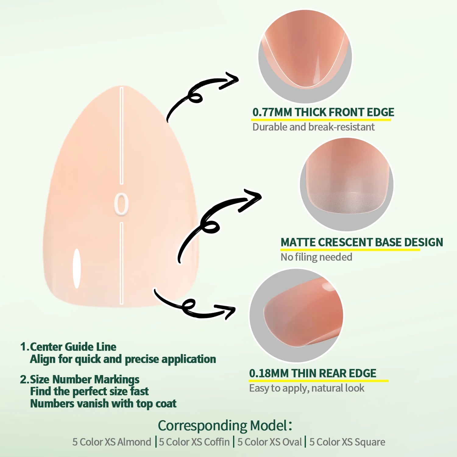 RUVIAA BEAUTY 140–150PCS Short Press-On Nails Kit 5 Colors