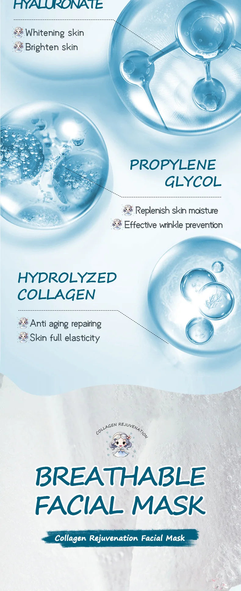 RUVIAA BEAUTY 10pcs Hyaluronic Acid Collagen Face Masks – Korean Skincare, Moisturizing & Hydrating