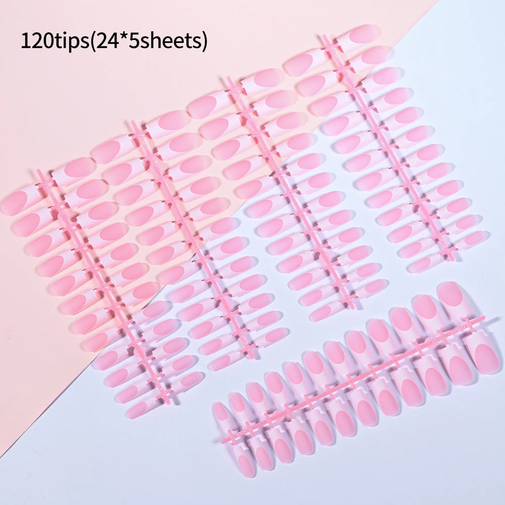 RUVIAA BEAUTY 120PCS Medium Long Square Acrylic French Press-On Nails – Full Cover Fake Nails for Women, Mixed Sizes