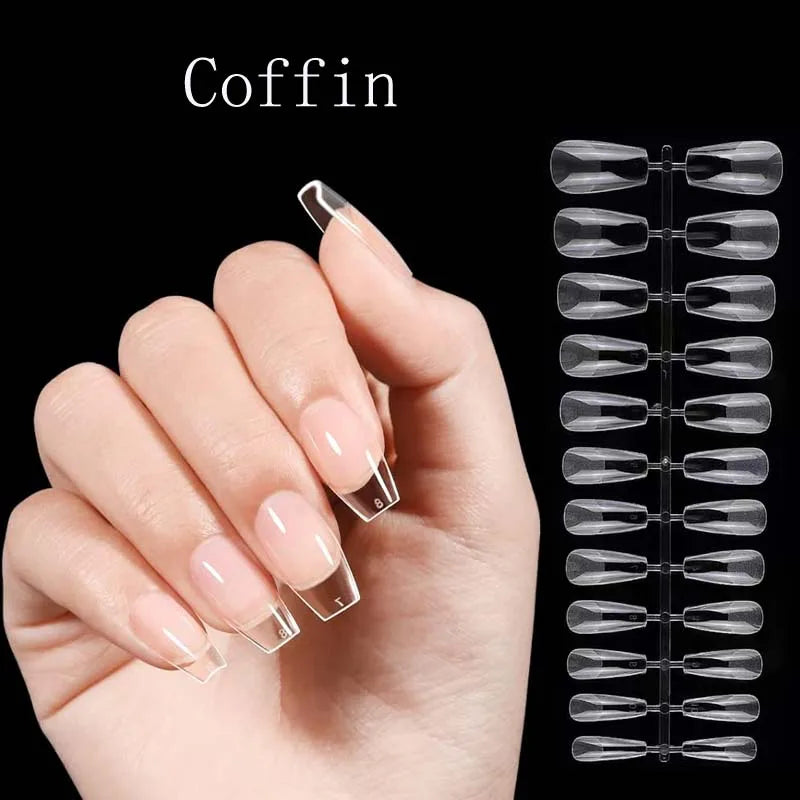 Ruviaa Beauty 120PCS Short Almond Oval Press-On Nails – Full Cover French Ballerina Fake Nail Tips