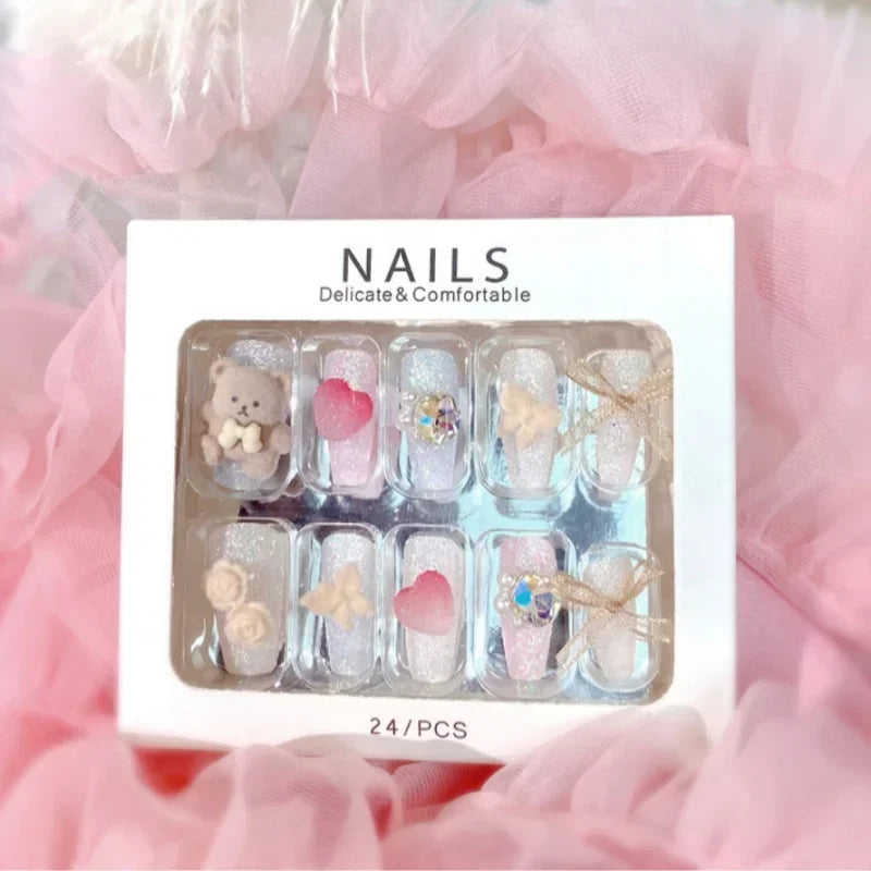 RUVIAA BEAUTY Blue Press On Nails Snowflake Rhinestone Long 24pcs