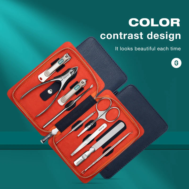 RUVIAA BEAUTY MR.GREEN 9-in-1 Professional Manicure Set | Premium Stainless Steel Kit with Leather Case